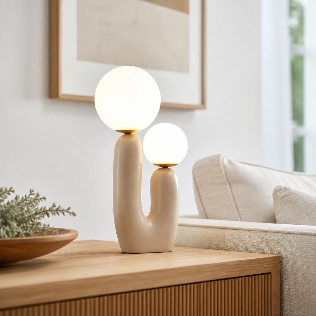Nordic Art Glass and Resin Table Lamp - Sculpted Resin Base with Removable White, Green or Moon Glass Shade and Included 5W G9 LED Bulb