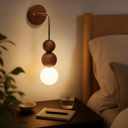 Japanese Retro Wall Lamp - Copper and Walnut Sconce in 10, 15, 18 or 20cm Shades with Warm or White LED for Hallway and Bedhead