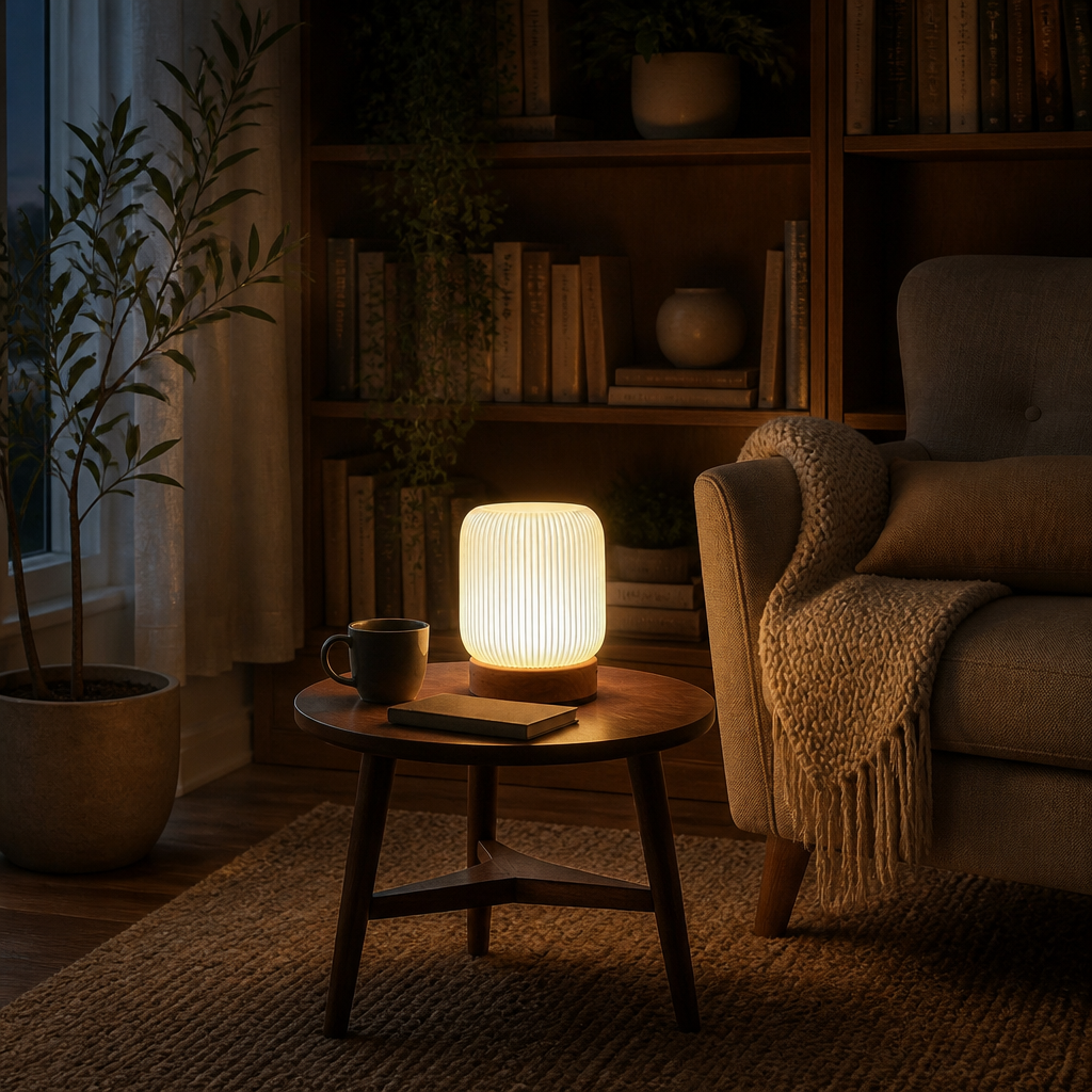 Wood Grain Touch Night Light - Cordless Rechargeable Metal Table Lamp with 3W LED and Touch Dimming for Bedside, Hallway and Bathroom