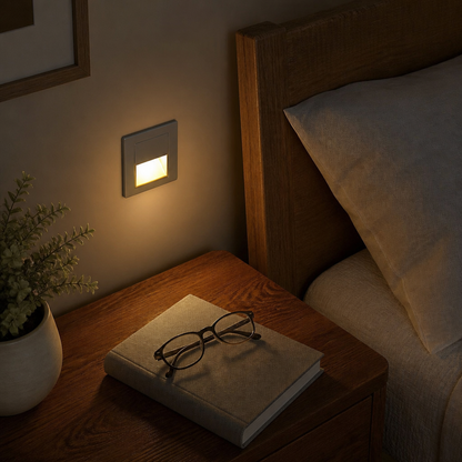 Motion Sensor Recessed Night Light - Flush Fitting LED in Gold, White, Grey or Black with Four Piece Packs for Nursery and Hallway