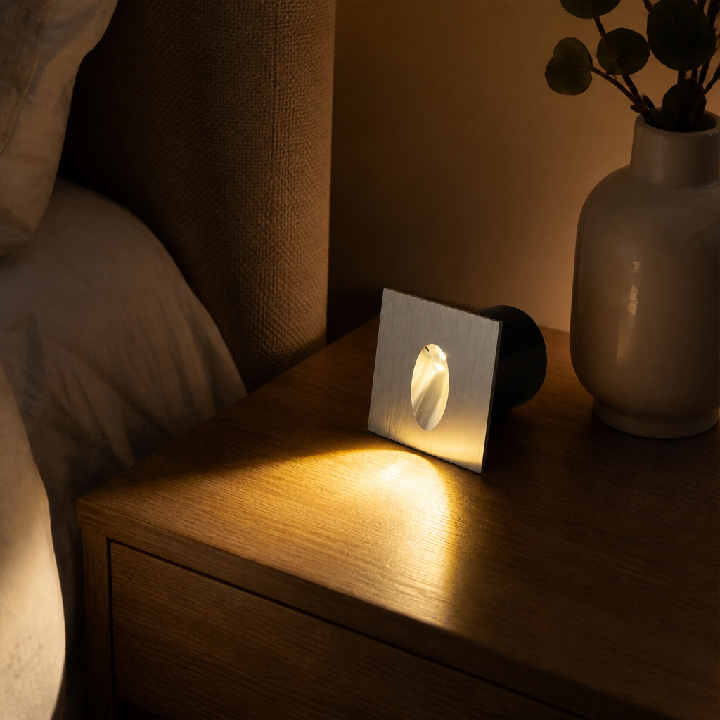 Recessed Step Light - 55mm or 80mm Brushed Gold, Silver, Black or White Fitting in 1W or 3W with Mains or 12V Low Voltage Wiring