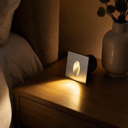 Recessed Step Light - 55mm or 80mm Brushed Gold, Silver, Black or White Fitting in 1W or 3W with Mains or 12V Low Voltage Wiring