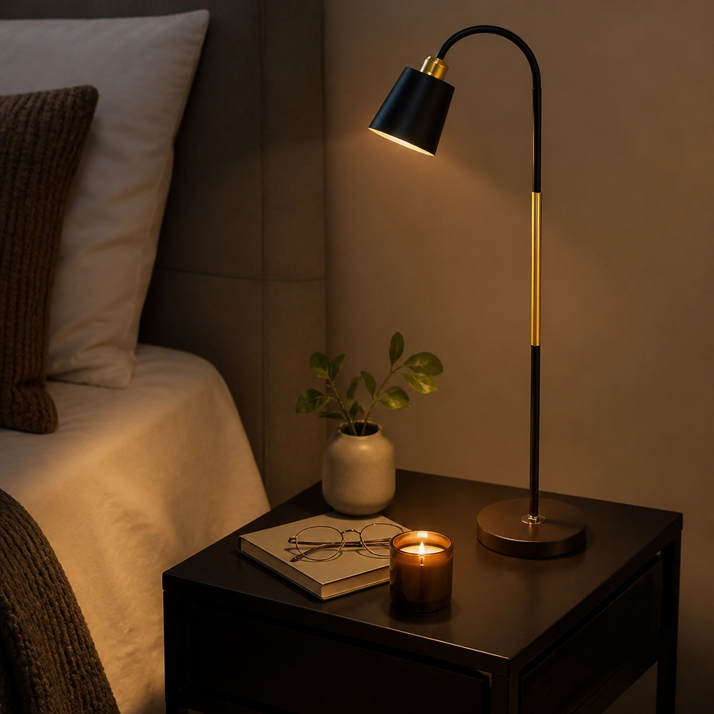 Wrought Iron Floor Lamp - Black or White Shade on Hard-Wearing Metal Frame for Sofa Side, Reading Corner and Bedroom Lighting