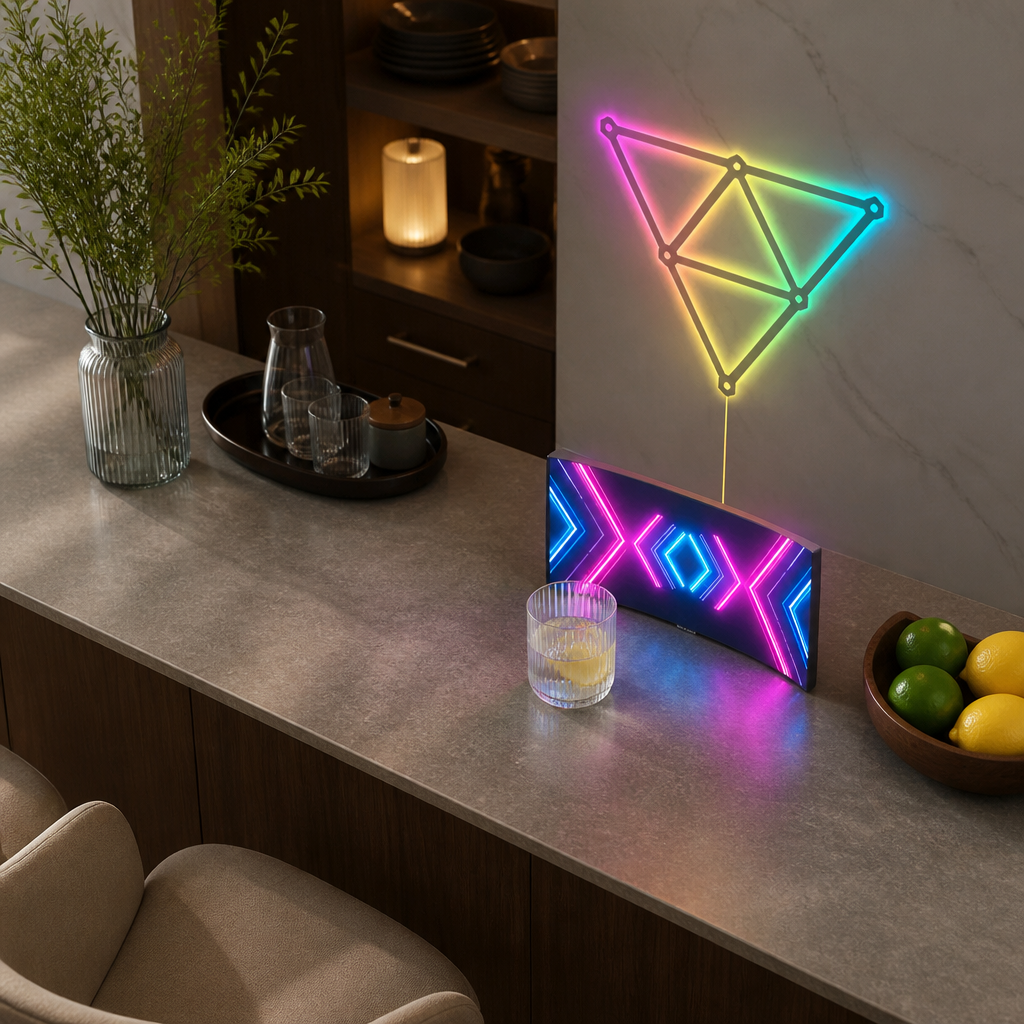 Music Sync RGB Wall Lamp - Six or Nine Piece Smart Colour Changing Panel Set with Beat Reactive Scenes, Timers and App Dimming