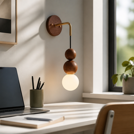 Japanese Retro Wall Lamp - Copper and Walnut Sconce in 10, 15, 18 or 20cm Shades with Warm or White LED for Hallway and Bedhead