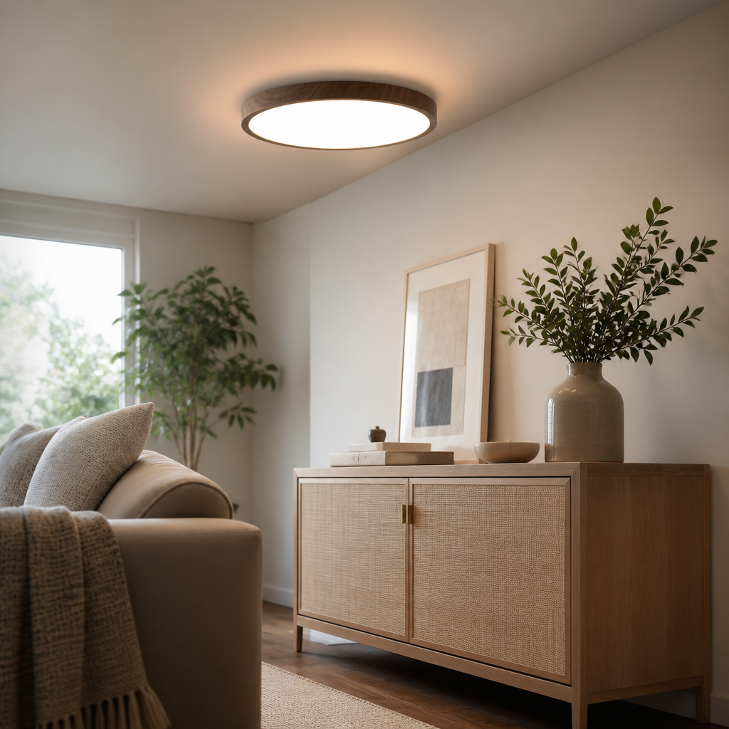 Ultra Thin Walnut Wood Grain LED Ceiling Light - 2.5cm Deep Dust Proof Panel in 30cm 24W or 40cm 36W with Warm, White and 3 Colour Modes