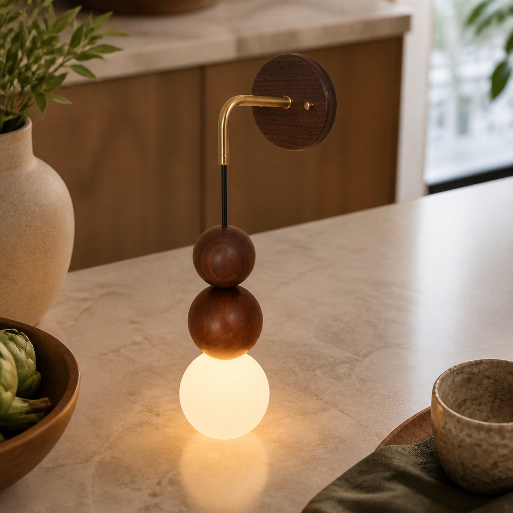 Japanese Retro Wall Lamp - Copper and Walnut Sconce in 10, 15, 18 or 20cm Shades with Warm or White LED for Hallway and Bedhead