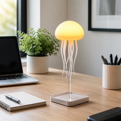 Jellyfish Modern Table Lamp - White Rechargeable 0 to 5W Light with Full Colour Changing Glow for Bedside, Console and Desk Use