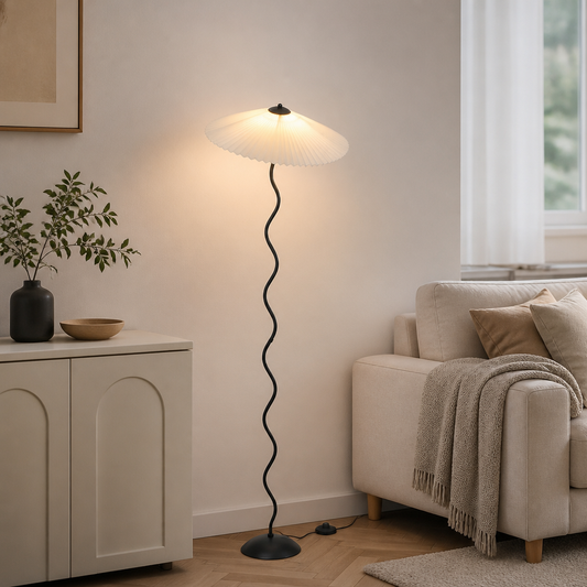 Pleated Minimalist Floor Lamp - Fabric Shade in Green, Black, White or Beige with 3000K, 4200K and 6500K Light for Sofa and Bedroom
