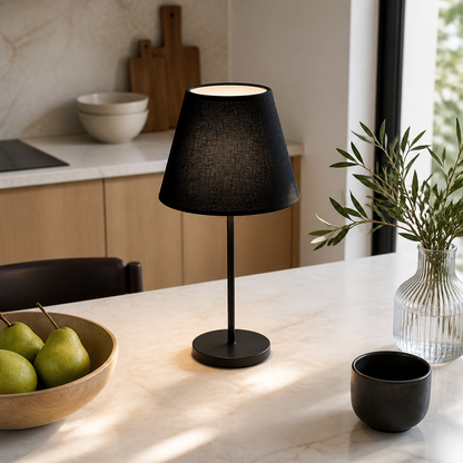 Black Round Accent Lamp Shade - Hardback Uno Fitter Replacement Measuring 4.5 by 8 by 7 Inches for Nightstand, Hall Table and Desk Lamps