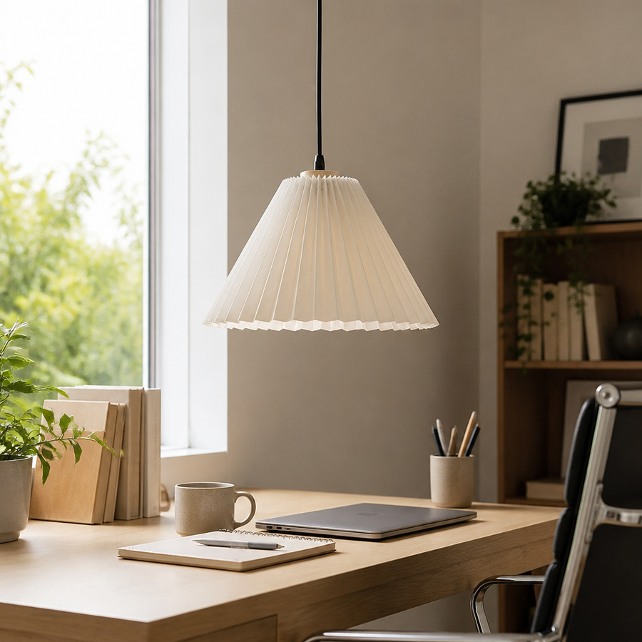 Origami Pleated Chandelier - Black Folded Pleat Ceiling Light with Warm Glare-Free Glow for Dining Table, Entryway and Living Room