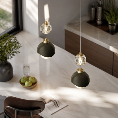 Nordic Crystal Ball LED Ceiling Lamp - 24W Faceted Spheres on a Slim Iron Frame in Warm White for Bedroom, Loft and Bar Corner