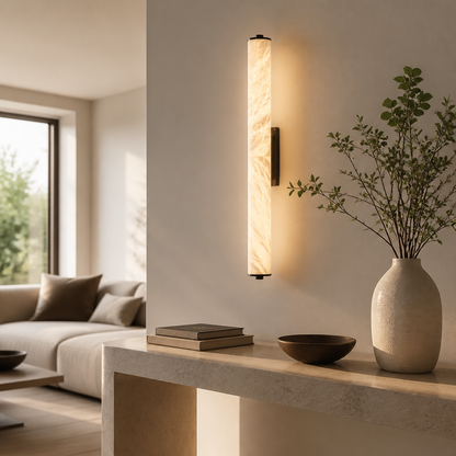 Marble and Copper Wall Lamp - 25 to 60cm Sconce in Black or Gold with Warm or Natural White LED for Hallway, Bedhead and Staircase