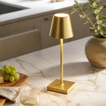Rechargeable Touch Sensor LED Bedside Table Lamp - Cordless Round ABS Light in Bronze, Black, Gold or White with Stepped Dimming for Patios