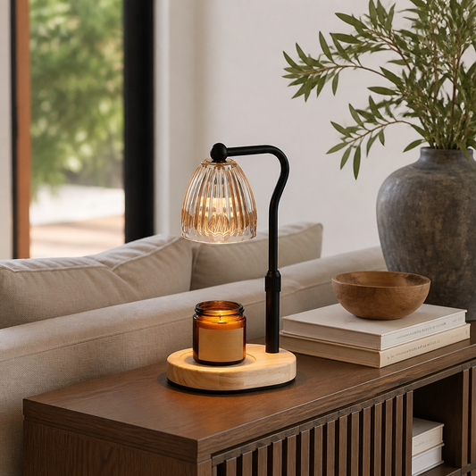Dimmable Candle Warmer Lamp with Timer - Flameless Glass and Metal Wax Melting Light with Adjustable Height for Nightstand and Dresser