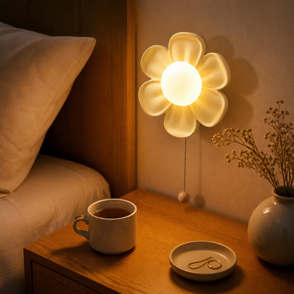 Resin Petal Ceiling and Wall Light - Cream Green Layered Flower Shade on Iron Frame Throwing Light Up and Down for Porch, Aisle and Stairs