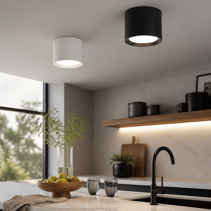 Dimmable Surface Mounted LED Downlight - 5W to 20W Aluminium Ceiling Fitting in Black or White with 3000K, 4000K and 6000K Colour Options
