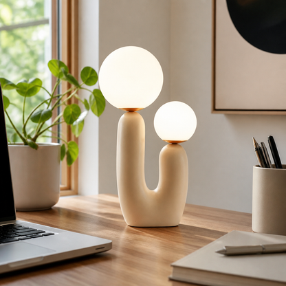Nordic Art Glass and Resin Table Lamp - Sculpted Resin Base with Removable White, Green or Moon Glass Shade and Included 5W G9 LED Bulb