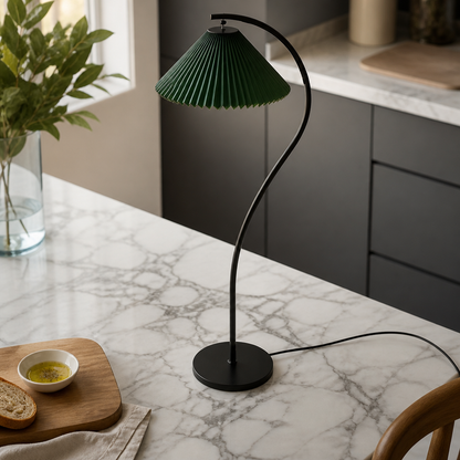 Pleated Modern Floor Lamp - Fabric Shade in Green, White, Flower or Feather Designs with Touch Control and Smooth Dimming