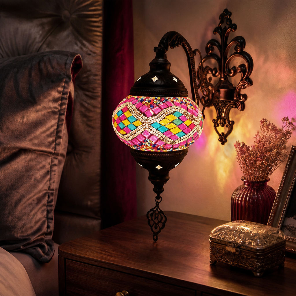 Art Deco Mediterranean Wall Lamp - Mosaic and Glass Sconce in Eight Patterned Styles for Hallway, Headboard and Staircase Lighting