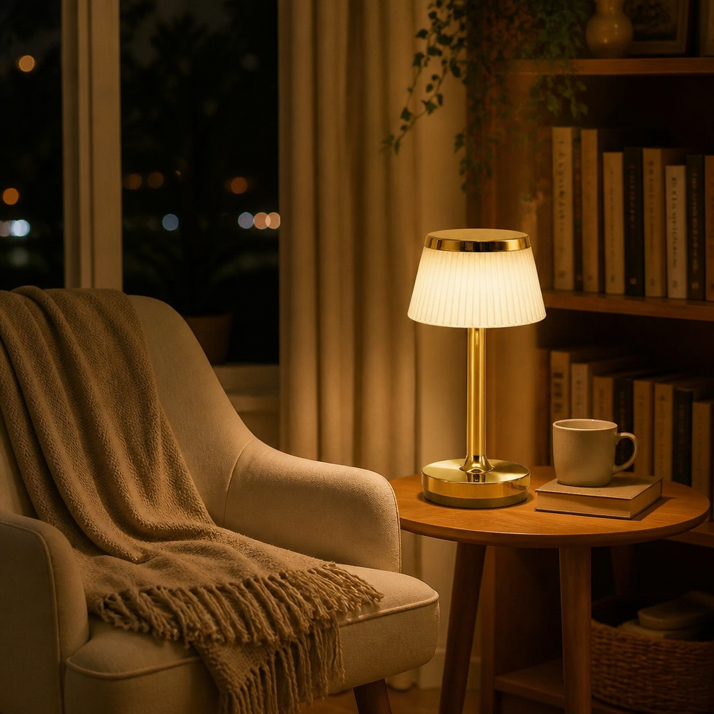 Rechargeable Metal Touch LED Reading Table Lamp - 4W Iron Body Light in White, Gold, Silver, Black or Wood Tone with Three Colour Modes