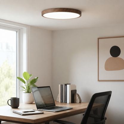 Ultra Thin Walnut Wood Grain LED Ceiling Light - 2.5cm Deep Dust Proof Panel in 30cm 24W or 40cm 36W with Warm, White and 3 Colour Modes