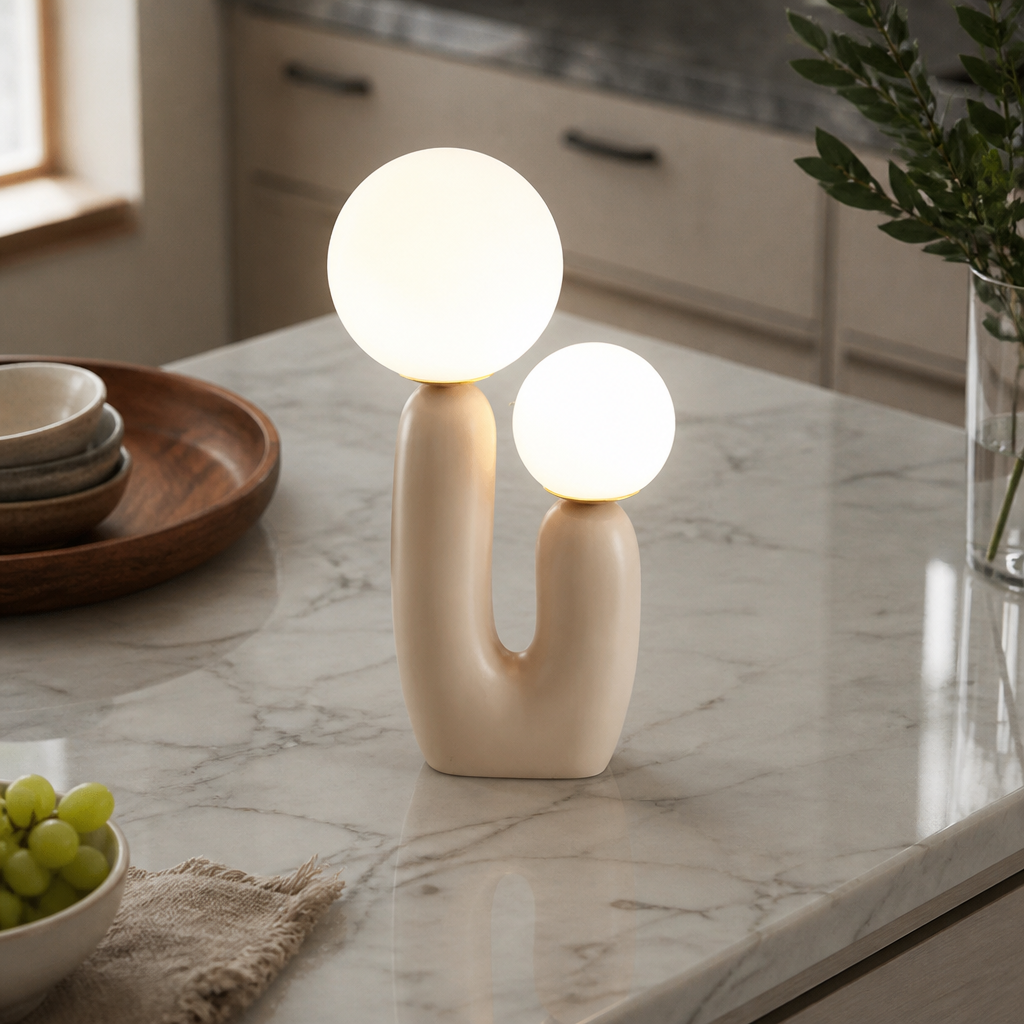 Nordic Art Glass and Resin Table Lamp - Sculpted Resin Base with Removable White, Green or Moon Glass Shade and Included 5W G9 LED Bulb