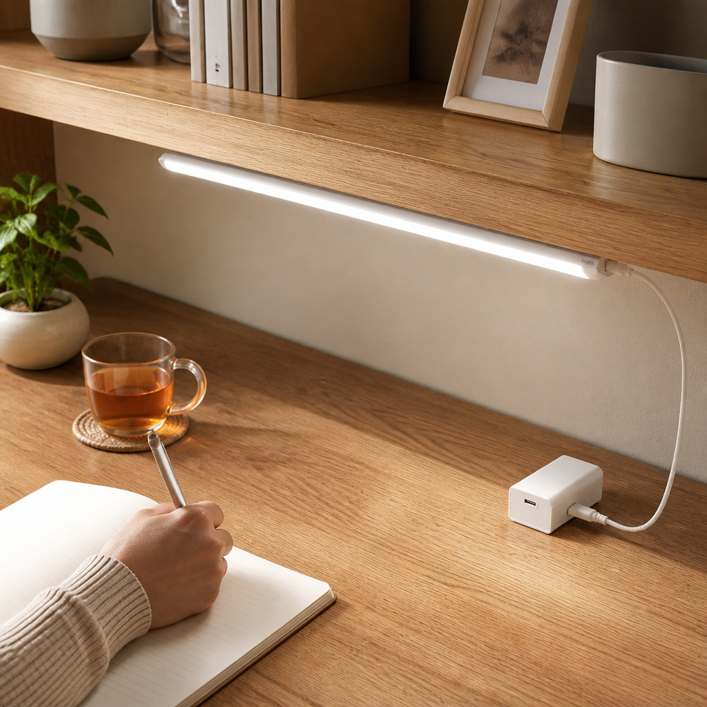 Type-C Rechargeable Motion Sensor Cabinet Light - 10 to 50cm Wireless Bar in Warm, Cold or Three Colour Modes with Ambient Light Detection