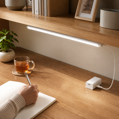 Type-C Rechargeable Motion Sensor Cabinet Light - 10 to 50cm Wireless Bar in Warm, Cold or Three Colour Modes with Ambient Light Detection