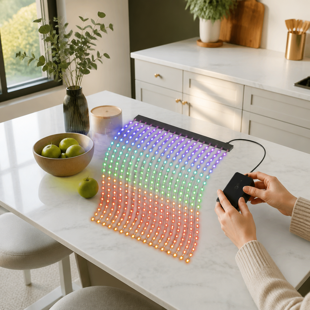 RGB Smart LED Curtain Light - 2 by 2m Backdrop with 400 Dimmable App Controlled LEDs for Windows, Feature Walls and Party Displays
