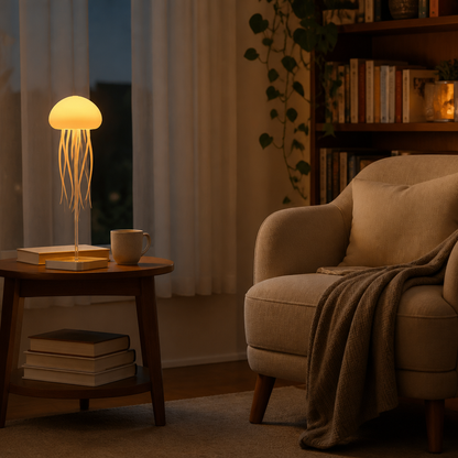 Jellyfish Modern Table Lamp - White Rechargeable 0 to 5W Light with Full Colour Changing Glow for Bedside, Console and Desk Use