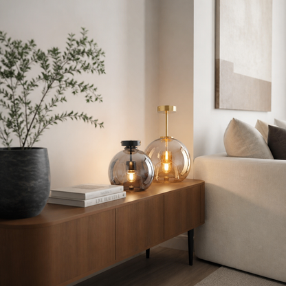 Modern Cognac Glass Ceiling Lamp - Hot Bent Amber Tinted Shade on Black Metal Frame with E27 Fitting for Dining Room and Hallway