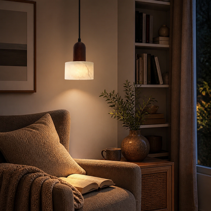 Luxury Wabi-Sabi Pendant Lamp - Marble, Jade and Stone Light in Walnut or Log Wood with 3000K to 6000K Options for Dining and Kitchen Island