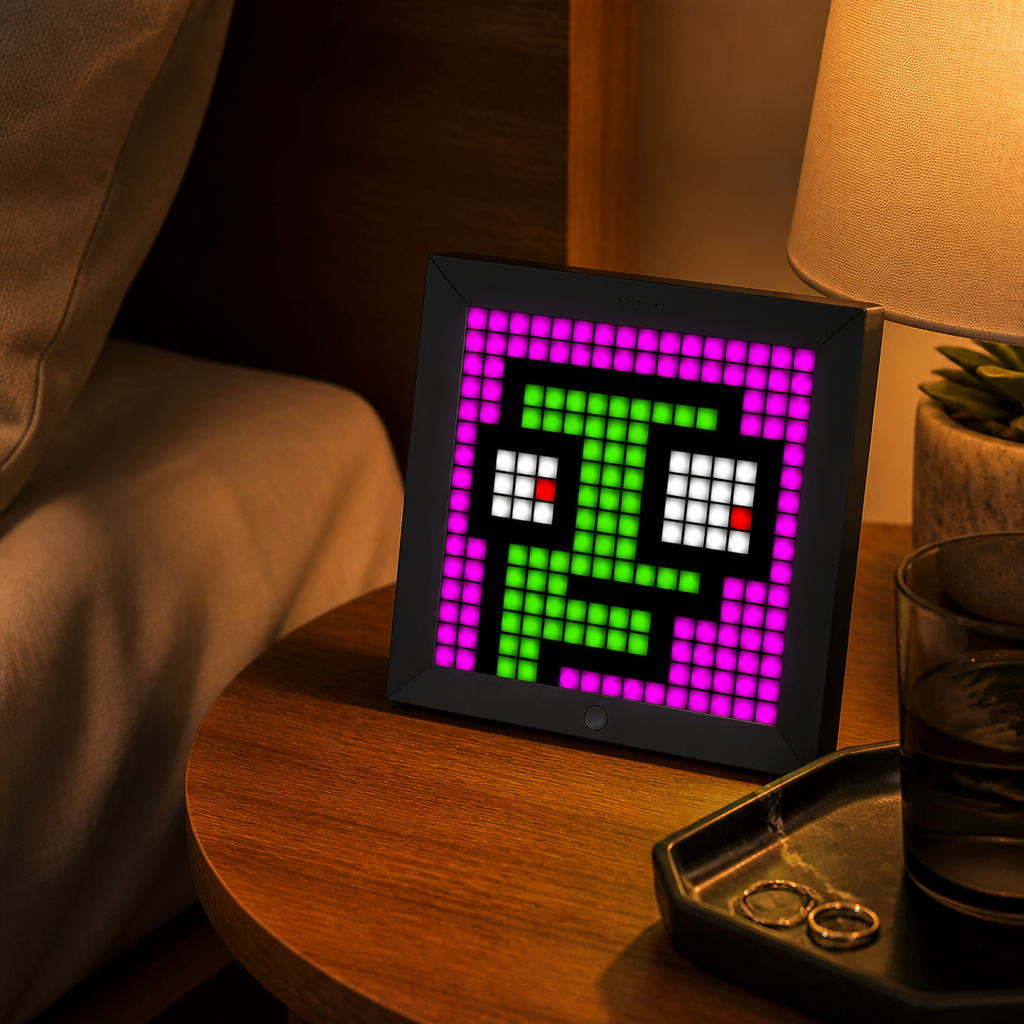 RGB Smart LED Pixel Panel - Black App Controlled Colour Display with Scene, Timer and Brightness Control for Desk, Shelf and Gaming Wall