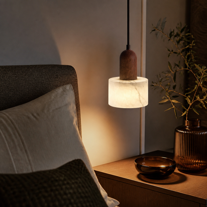 Luxury Wabi-Sabi Pendant Lamp - Marble, Jade and Stone Light in Walnut or Log Wood with 3000K to 6000K Options for Dining and Kitchen Island