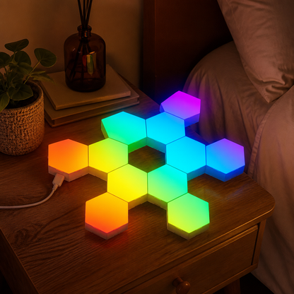 RGB Bluetooth Hexagon Wall Light - Eight or Twelve Panel USB Powered Set with App and Remote Scenes for Gaming Wall and Studio