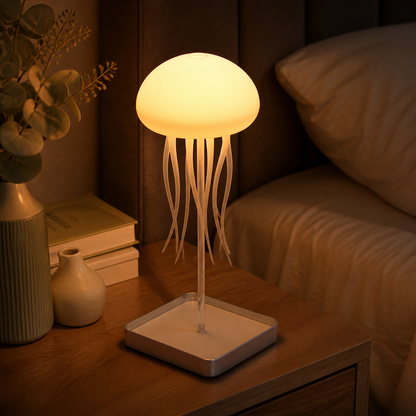 Jellyfish Modern Table Lamp - White Rechargeable 0 to 5W Light with Full Colour Changing Glow for Bedside, Console and Desk Use