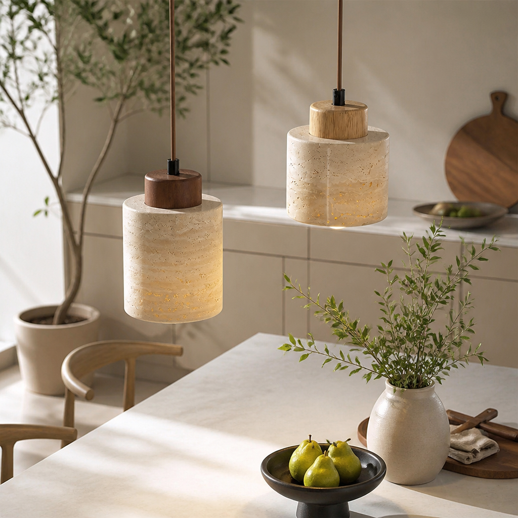Japanese Modern Chandelier - Wabi-Sabi Cave Stone Fitting in Four Finishes with Warm Glare-Free Glow for Dining Table, Entryway and Lounge
