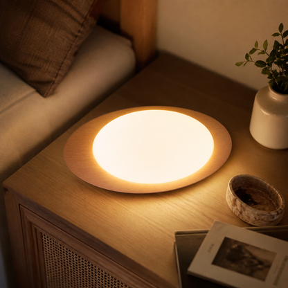 Pebble Ceiling Lamp - Minimalist Wood and Acrylic Flush Light in 30 or 38cm, Walnut or Log Finish, with Two Dimmable Integrated Sources