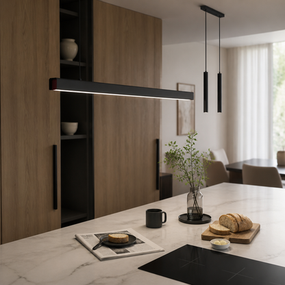 Nordic Minimalist Chandelier - Black or White Fitting from 107cm to 247cm in Warm, Neutral or Dimmable Remote White for Dining and Entryway