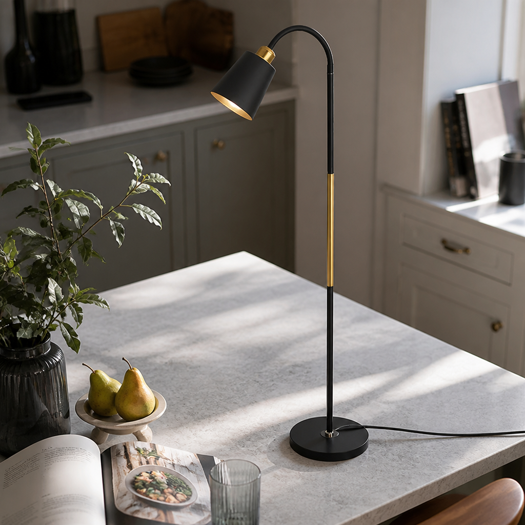 Wrought Iron Floor Lamp - Black or White Shade on Hard-Wearing Metal Frame for Sofa Side, Reading Corner and Bedroom Lighting