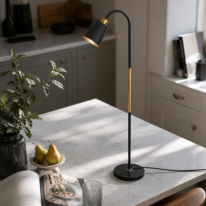 Wrought Iron Floor Lamp - Black or White Shade on Hard-Wearing Metal Frame for Sofa Side, Reading Corner and Bedroom Lighting