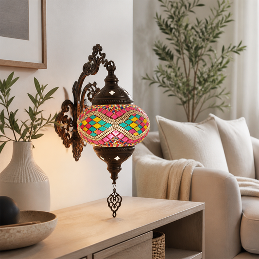 Art Deco Mediterranean Wall Lamp - Mosaic and Glass Sconce in Eight Patterned Styles for Hallway, Headboard and Staircase Lighting