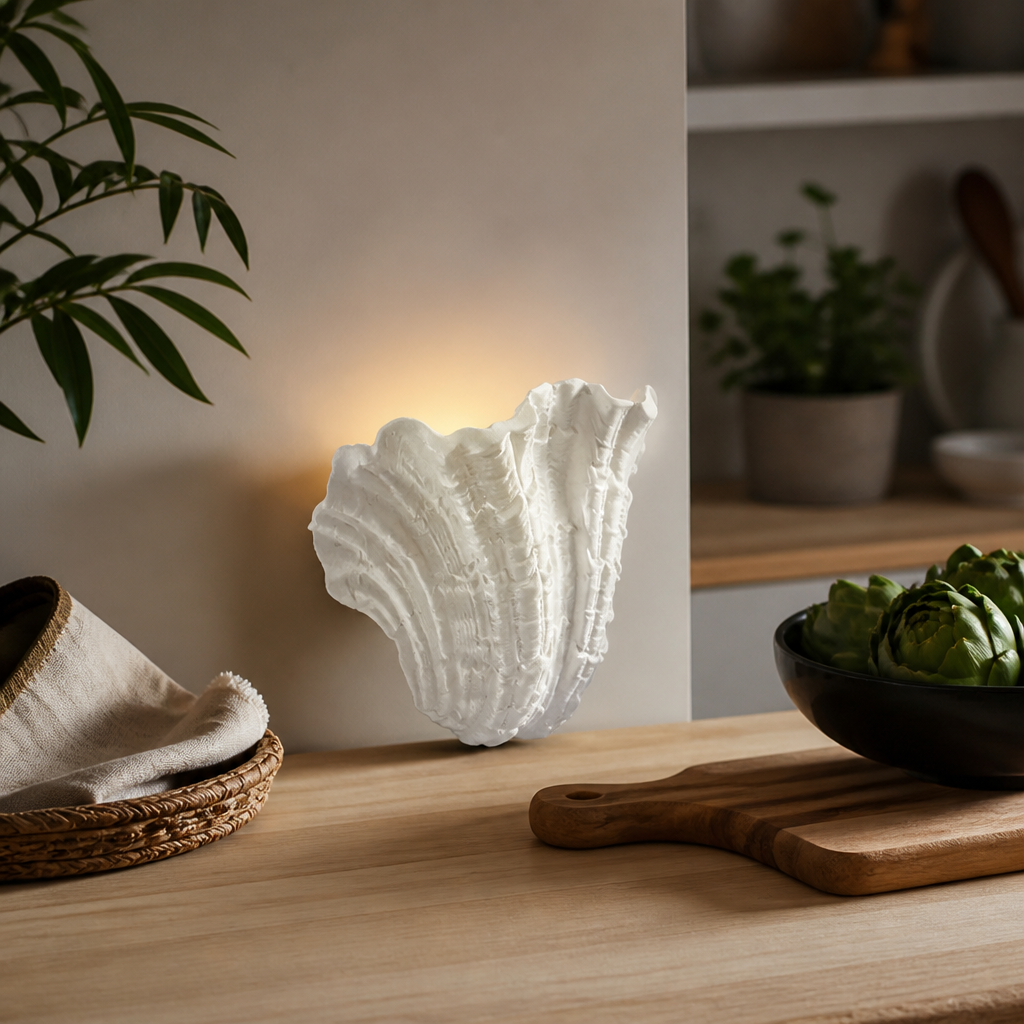 Shell Vintage Wall Sconce - Wabi-Sabi Gypsum Fitting in 3000K, 4000K or 6000K White for Hallway, Above a Headboard and Staircase