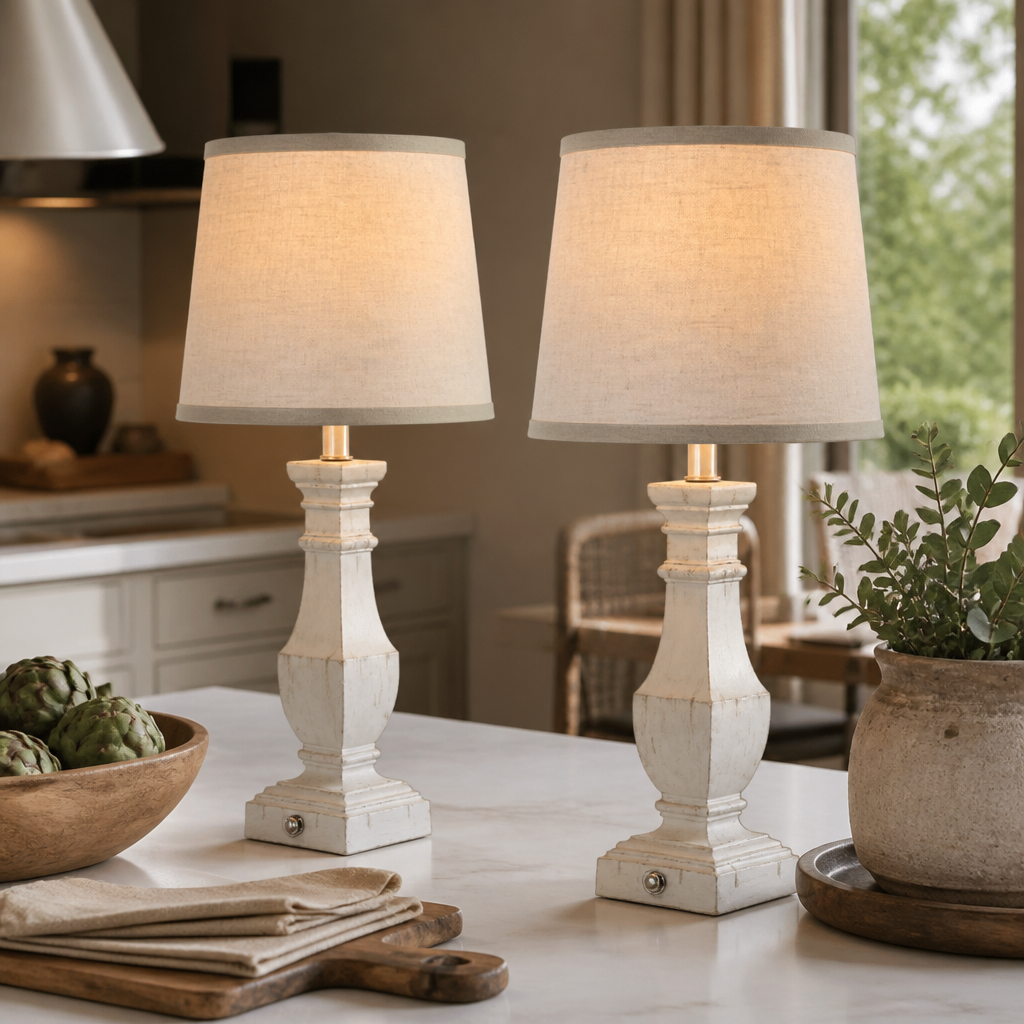 Dimmable Rustic Farmhouse Table Lamps Set of 2 - Touch Controlled Matched Pair with Bulbs Included in Antique White, Red, Brown or Black
