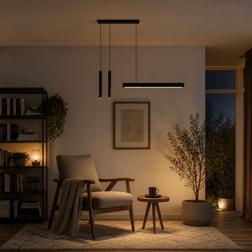 Nordic Minimalist Chandelier - Black or White Fitting from 107cm to 247cm in Warm, Neutral or Dimmable Remote White for Dining and Entryway