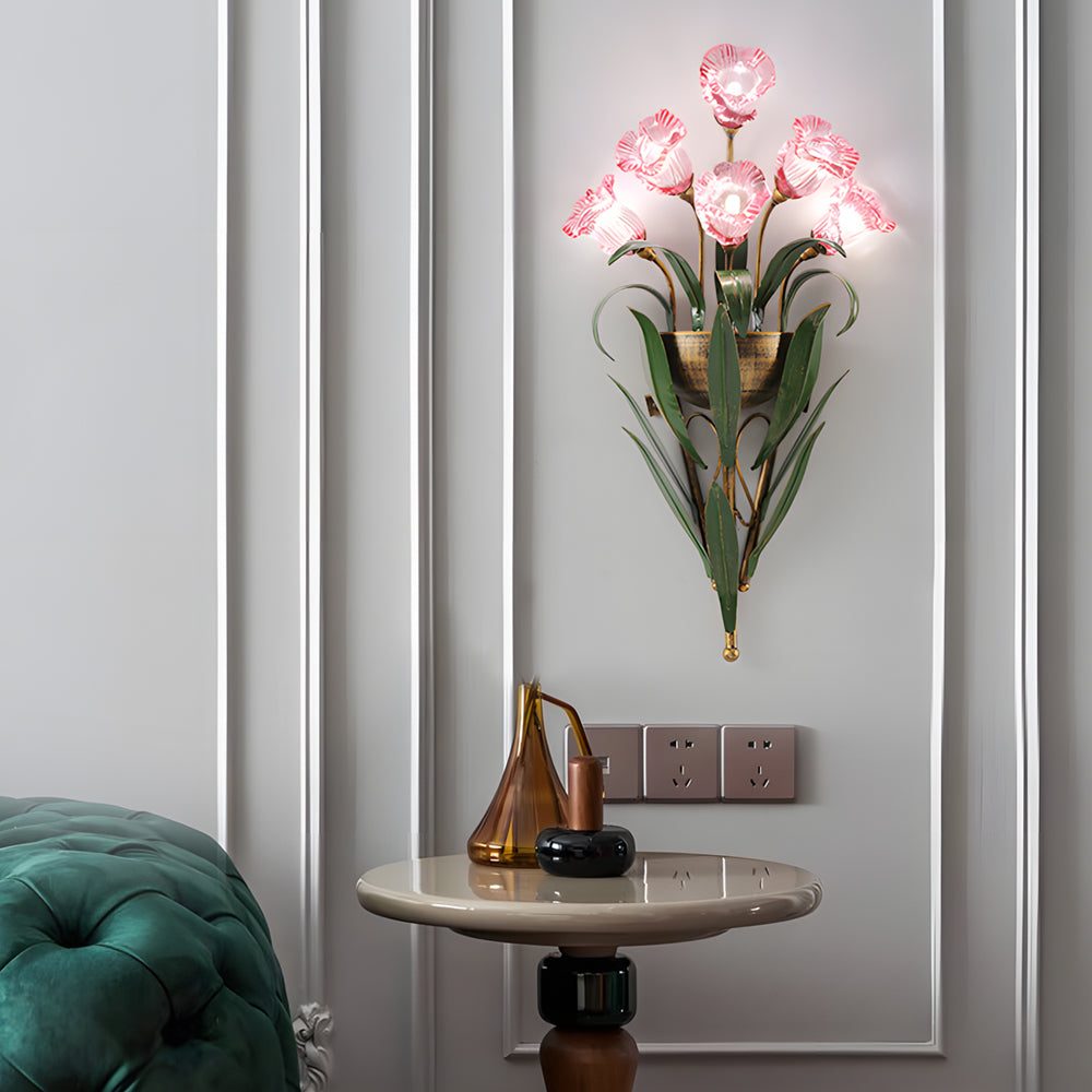 Glass Flower Sconce Country American Style Nature Fixtures