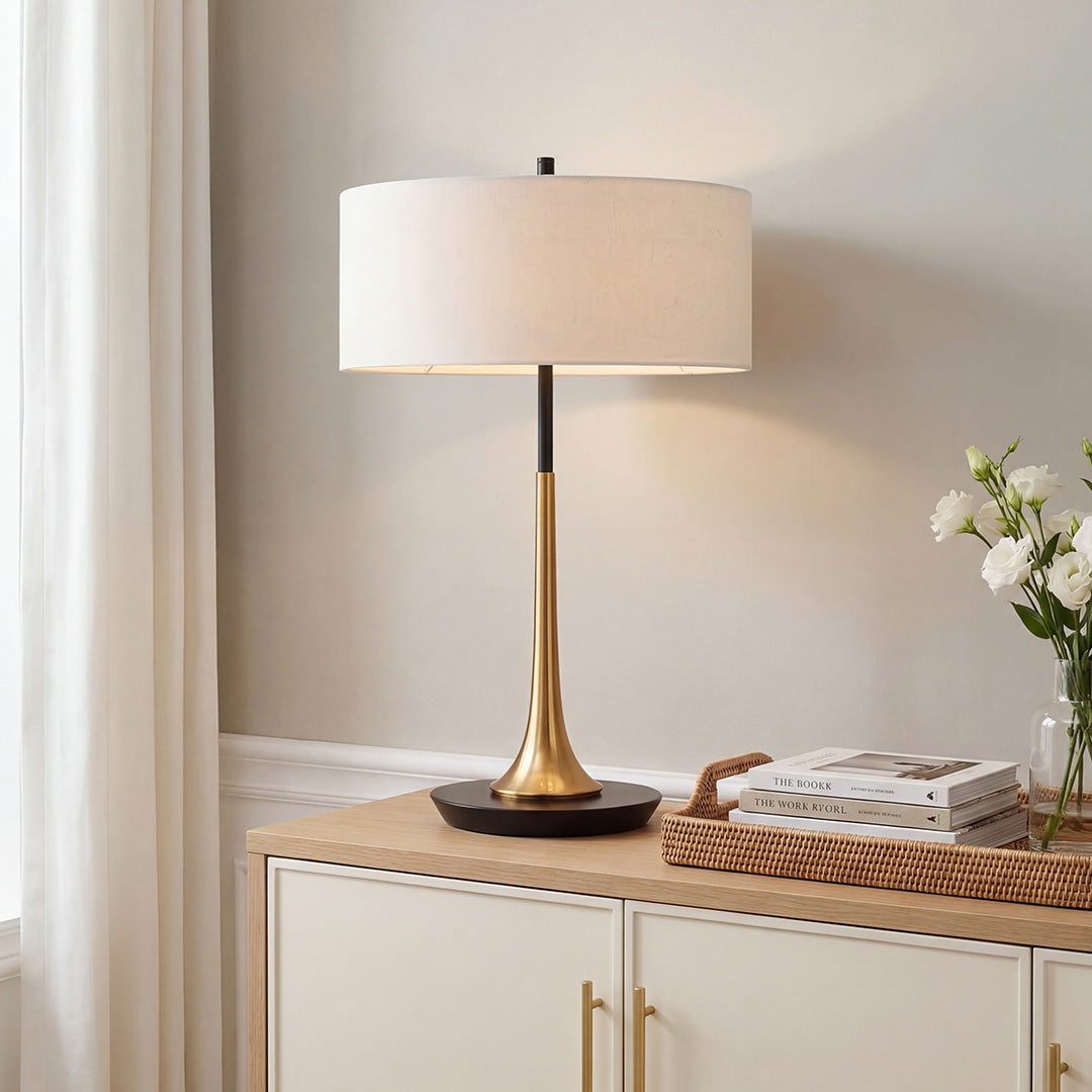 Fabric Table Lamp Elegant Modern Metal LED Bulbs Light