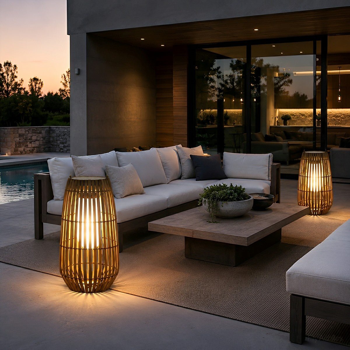 Handmade Rattan Hanging Lantern LED Waterproof Outdoor Lights