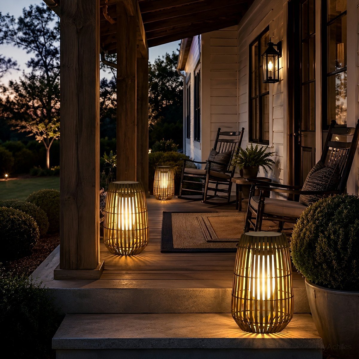 Handmade Rattan Hanging Lantern LED Waterproof Outdoor Lights